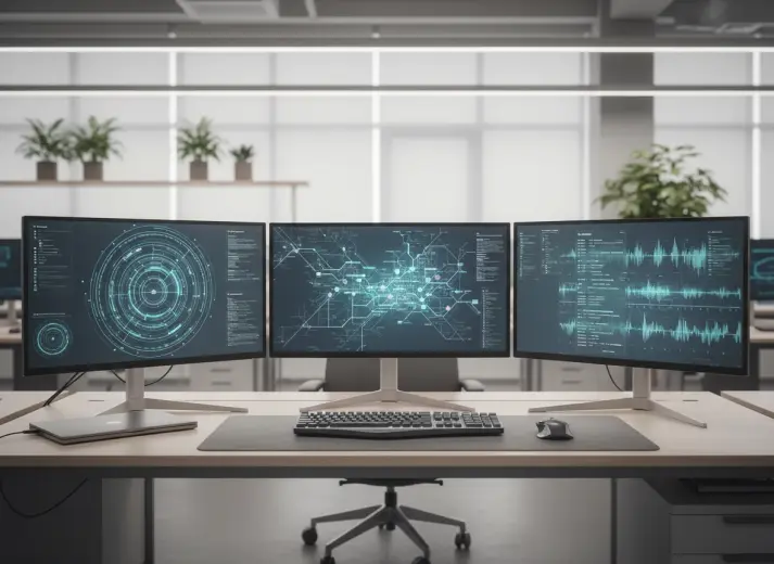Analyst workstation with multiple monitoring displays